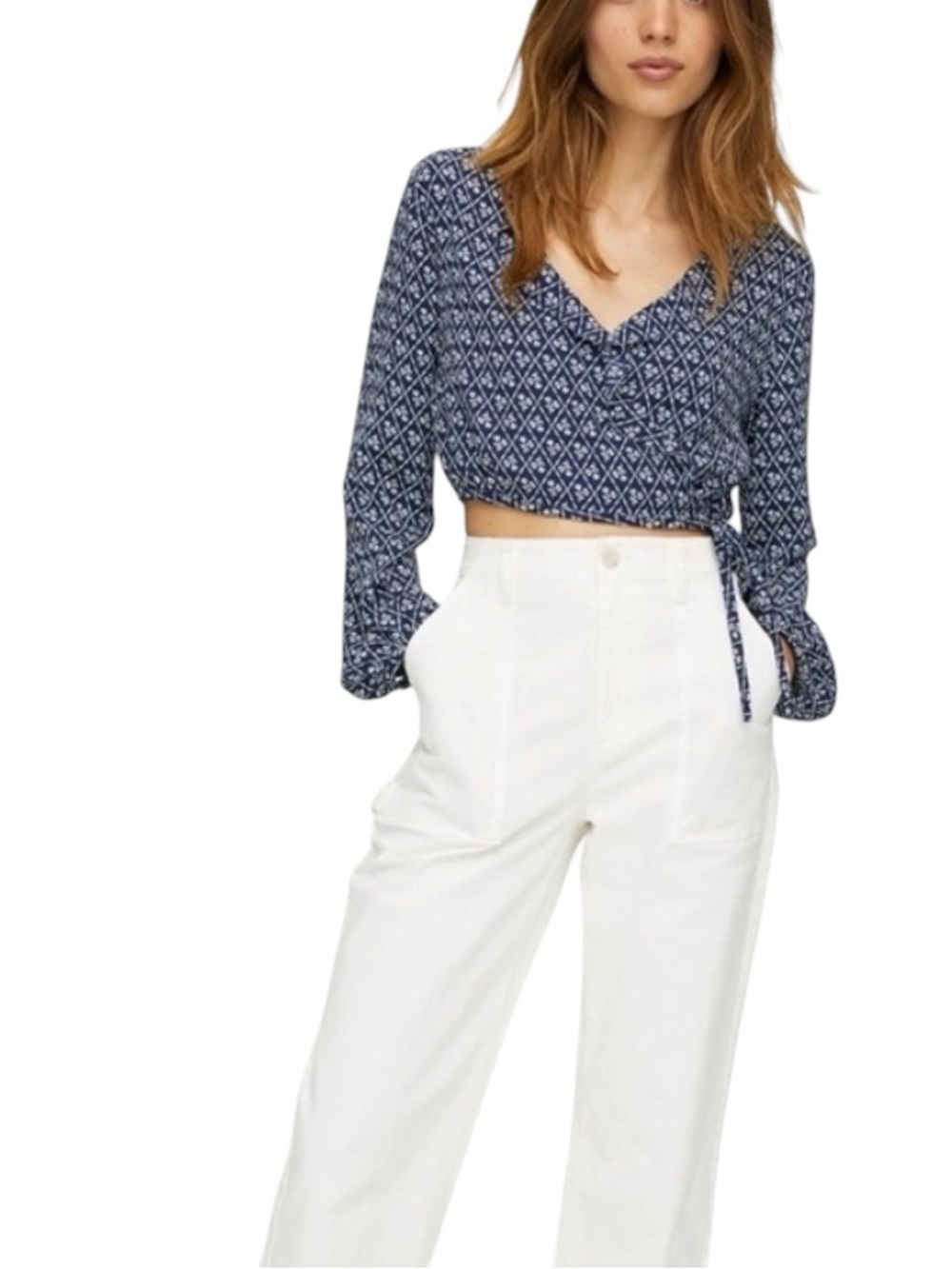 Aritzia Sunday Best Gigi Blouse Wrap Crop Top Pure Indigo XS